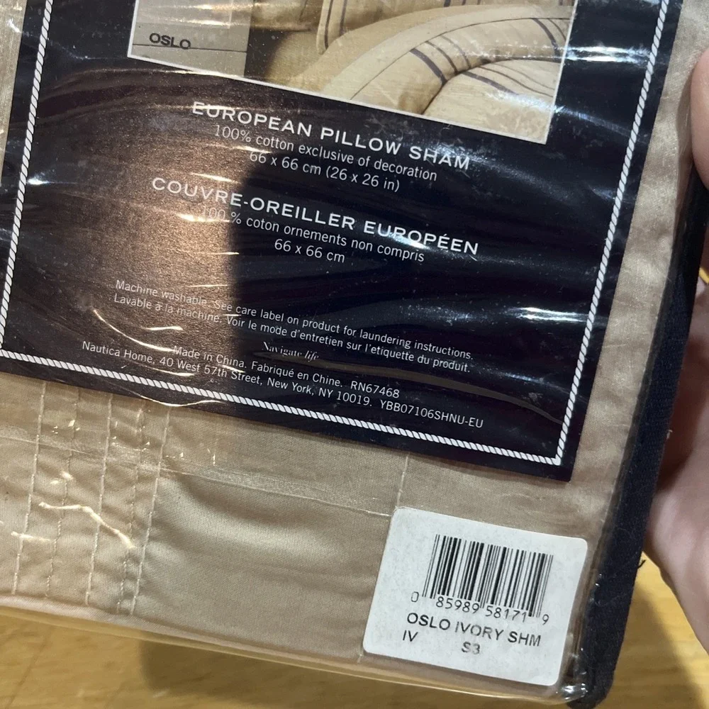 Nautica‎ Tan Beige * 1 Euro Pillow Sham Stitched Euro Oslo 100% COTTON